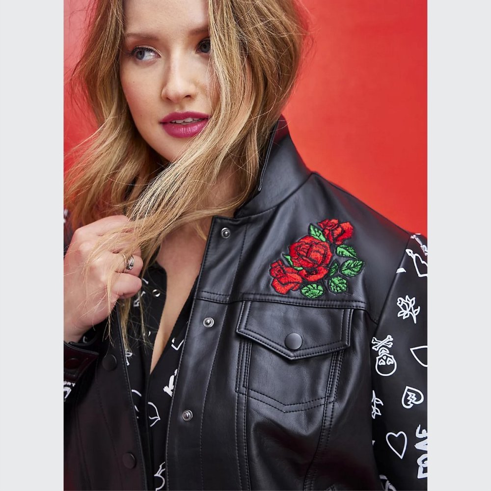 Torrid BETSEY JOHNSON EMBROIDERED TRUCKER JACKET - FAUX LEATHER Size 5 - Picture 2 of 5